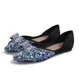 women pointed toe colorful glitter ballet flats pearl beading bowknot moccasins ladies designer crystal flat shoes comfy