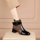 Breakj Heels Women's 2025 New Shoes Winter Korean Version Of The Fashion Round Head Short Boots Lady High Heel Low Barrel