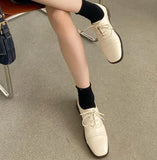 2021 Autumn Women's Flats Small Leather Shoes Korea Style Ladies Student All-match Comfy Flats Square Toe Lace Single