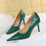 Breakj Retro Sexy High Heels Women's Shoes Ultra High Heel Shallow Mouth Pointed Metal Chain Rivet Single