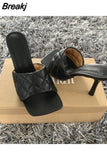 Women High Heels Sandals Ladies High Heel Slippers Square Toe Thin Heel Fashion Female Slides Summer Shoes