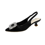 Size Baotou Sandals Women 2023 Summer New Fashion Pointed Diamond Square Buckle Fine Heel Fashion Sandals