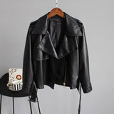 New Autumn Pu Motorcycle Faux Soft Leather Women Jacket Coat Turn-down Collar Long Sleeve Epaule Female Loose Short
