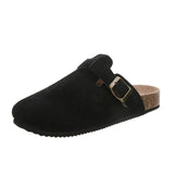 Breakj Size 35-45 Vintage Women's Shoes One Foot Flat Bottom Bag Head Half Slippers Women's Summer Wear Round Head Belt Buckle Cool