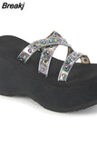 Brand New Gothic Style Vampire Cosplay Platform Wedges Woman Shoes Sandals 2023 Summer Women Shoes Slipper