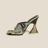Printing Summer High Heels 2023 New Fashion Square Head Crystal High Heel Slippers Women's Sandals Outdoor