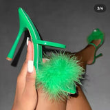 Breakj High-Heeled Slippers Women's 2025 Summer Square Large-Size Pure Color High Heels Fashion Wearing