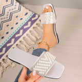 Breakj Version Of The Square Head Type Pearl Flat Slippers Female African Fashion A Foot Pedal Home Slippers Female
