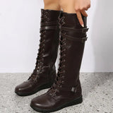 Boots for Women 2024 Combat Cowboy Knee High Long Leather Platform Shoes Black Gothic New Rock Punk Free