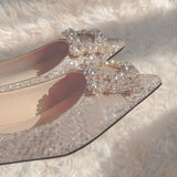 Shoes Woman Square Buckle Crystal Pointed Toe Flats Glitter Shallow Slip On Comfy Loafers Bling Bling 33-44