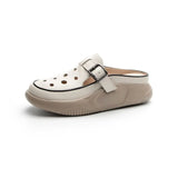 Thick Sole Slippers Female 2024 Summer New Baotou Engraved Hollow Hole Shoes Casual Leather Face A Foot Pedal Cool