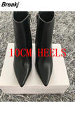 Fashion Women 10cm High Heels Boots Winter Stiletto Heels Black White Ankle Boots Plus Size 42
