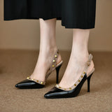 Breakj Fashion Sexy High-Heeled Sandals Shallow Tip Rivet Temperament Sandals French Design