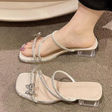Breakj Heel Slippers In The Summer Wear 2025 New Water Drill Cool Slippers Fashion Bow