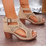 Breakj Summer New Shoes Large-Size Women's Shoes Coarse Heel High Heels Hollow Fish Mouth Sandals