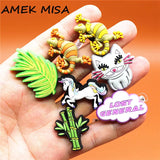 1pcs Cute Gecko PVC Shoe Charms Bamboo Unicorn Leaves Accessories Lost General Decorations fit Bracelet Kids