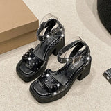 Breakj Rivet High Heel Sandals In The Summer Of 2025 Women's Thick Heel With Buckle Toe Fashion