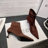 Breakj New Autumn And Winter 2024 Wind Silk And Satin Sleeve Fashion Pointed Short Boots Women's Thin Heel Elastic Silk Stockings Boots Short Tube Thin