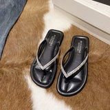 Breakj Slippers Women 2025 Summer New Korean Version Of Fashion Outside The Water Drill Clip Flat And Beach Cool