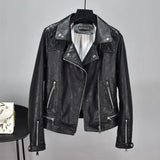 New Autumn Faux Soft Leather Pu Motorcycle Women Rivet Zipper Jacket Coat Female Turndown Collar Slim Biker