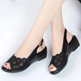 Shoes 2023 Hot Sale Women's Sandals Summer Mesh Fish Mouth Chunky Heel Semi-High Heeled Hollow Out Soft Bottom Mom
