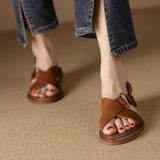 Size 34-40 Women Sandals Genuine Leather Low Heels Shoes For Women Summer 2023 Rome Retro Flats Sandal Casual