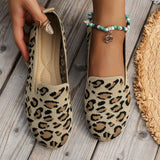 Breakj Fly-To-Weaving Breathable Single-Shoe Female-Sleeve Leopard-Print Round-Headed Flat-Soled Working Shoes