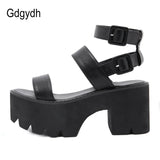 2021 New Arrival Summer Women Platform Sandals Thick Bottom Ankle Strap Sandals High Heels Open Toe Black Gothic