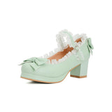 Lace Edge Lolita Shoes Women High Heels Non-Slip Straps Bow Cute Girls Princess Party Pumps Japan Students Cosplay Plus