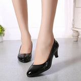 New Black Round High Heels With Shallow Single Shoes Women's Professional Plus Size Work