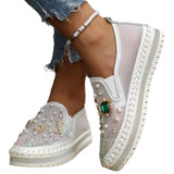 Breakj Cake Thick-Soled Lefu Shoes Spring Summer New Mesh Women's Shoes Breathable Mesh Water Drilled A Foot Lazy Single