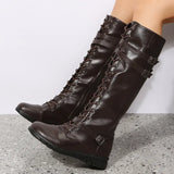 Boots for Women 2024 Combat Cowboy Knee High Long Leather Platform Shoes Black Gothic New Rock Punk Free
