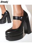 Big Size 43 Brand New Great Quality Block High Heel Chunky Platform Shoes Spring Summer Sexy Goth Mary Jane Footwear