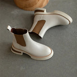 Women Shoes Genuine Leather Chelsea Boots Round Toe Ankle Boots Thick Med Heel Ladies Footwear Autumn Winter 39