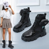 Breakj 2024 New Tling With Round Head Thick-Bottomed Short-Singular Boots Female British Style Fashion Martin