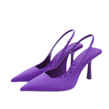 Breakj New High-Heeled Sandals Women Pure Color Fine Tip Finger Fine Heel Back Tying Tying Bag Head Fashion Single Shoes