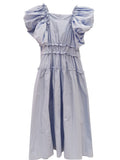 Casual Loose Dress For Women Square Collar Short Sleeve High Waist Solid Minimalist Midi Dresses Female Fashion