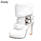 Shoes Women High Heels Boots Fashion Ladies Party Shoes Warm Fur Shoes Woman Super High Heel 10cm Black White