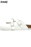 New Summer Women Gladiator Cork Sandals Fashion Casual Buckle Strap Closed Toe PU Leather Sandal Shoe Flat