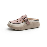 Thick Sole Slippers Female 2024 Summer New Baotou Engraved Hollow Hole Shoes Casual Leather Face A Foot Pedal Cool