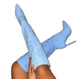 New Fashion Socks Shoes Comfortable Pointed Toe Stretch Knee High Heels Party Sexy High Heels Women's Shoes Large Size