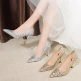 Gold Silver Sequins Women Pumps 2023 Luxury Crystal High Heel Party Wedding Shoes Woman Elegant Pointed Toe Pumps