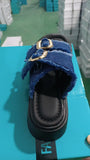 Breakj Bottom Denim Belt Buckle Slippers Women 2025 New Fashion Wear A Word Loose Cake Casual Cold