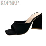 2022 New Sexy Platform Square Toe Sandals Open Toe High Heels Party Fashion Leopard Print Slippers Female Pumps Large Size