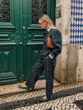 Plaid Print 2 Piece Sets Women Elegant Long Sleeve Ruffled Casual Shirts And Trousers Set High Street Ladies