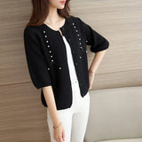 2020 Autumn Sweater Women Slim Knitted Cardigan Pearl Beading Sweet Women Cardigans Pull