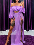 Women Fashion Print Perspective Party Suit Two Piece New Sexy Wrap Chest Short Top Slit Skirt Suit 2022 Summer Casual Beach