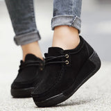Autumn Women Faux Suede Wedges Lace-Up Loafers Platform Sewing Casual Ladies Moccasins Flats Footwear Chaussures