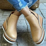 Breakj Slope And Short Boots Women 2025 Autumn And Winter New Flat Bottom Zipper Round Head Solid Color Bare Boots Thick Bottom Leather