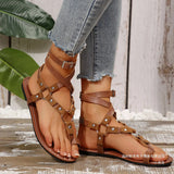 Breakj Foot Ring Strap Flat Sandals Women Wear Toe Metal Buckle Rivet Beach Cool
